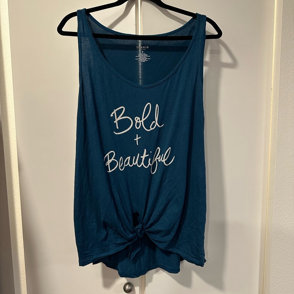 TORRID Bold & Beautiful Graphic Tank in Teal with tie waist. Size 2